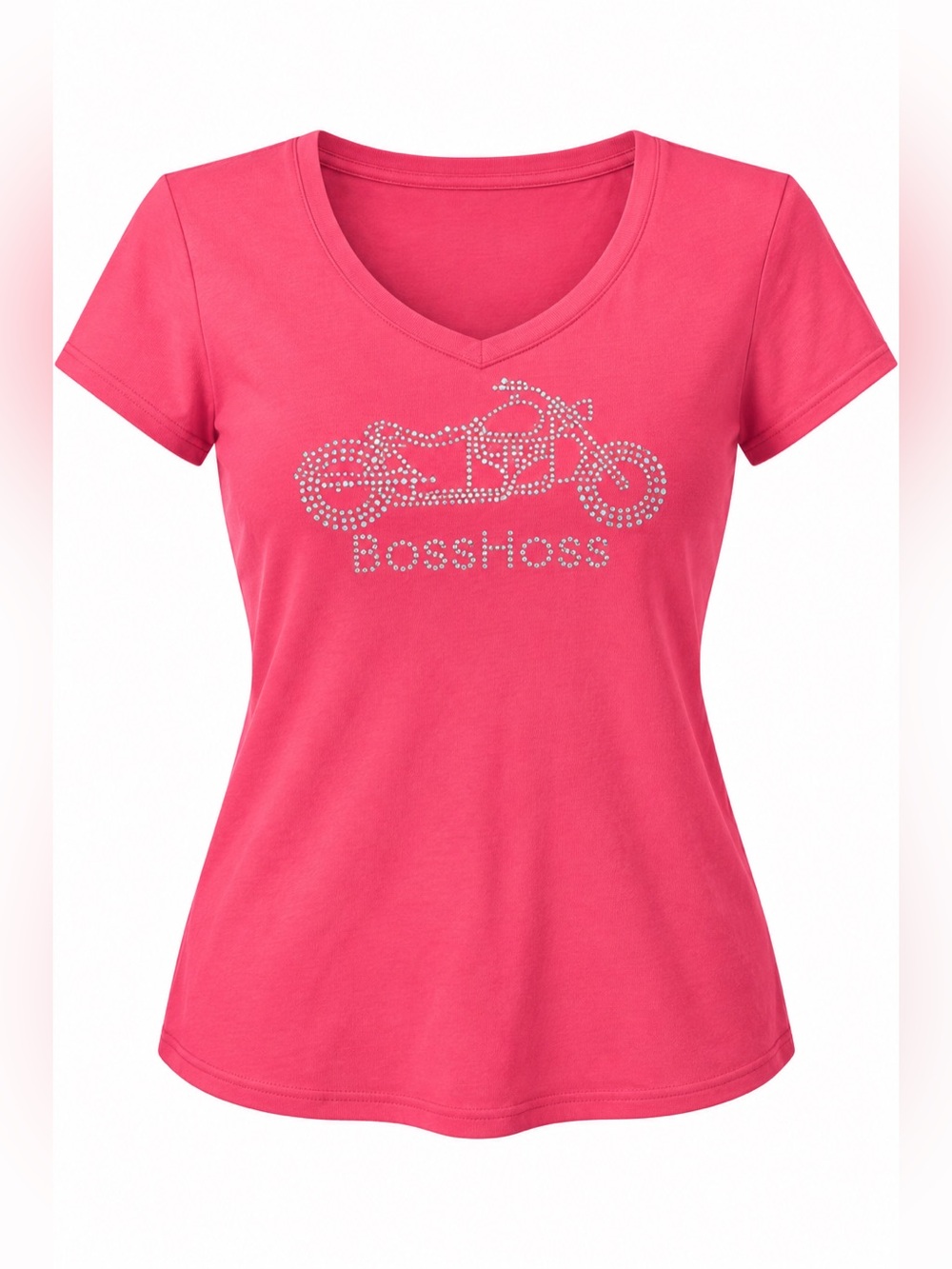Bikercore Boss Hoss Cycles Pink Rhinestone Motorcycle Tee Small Y2K